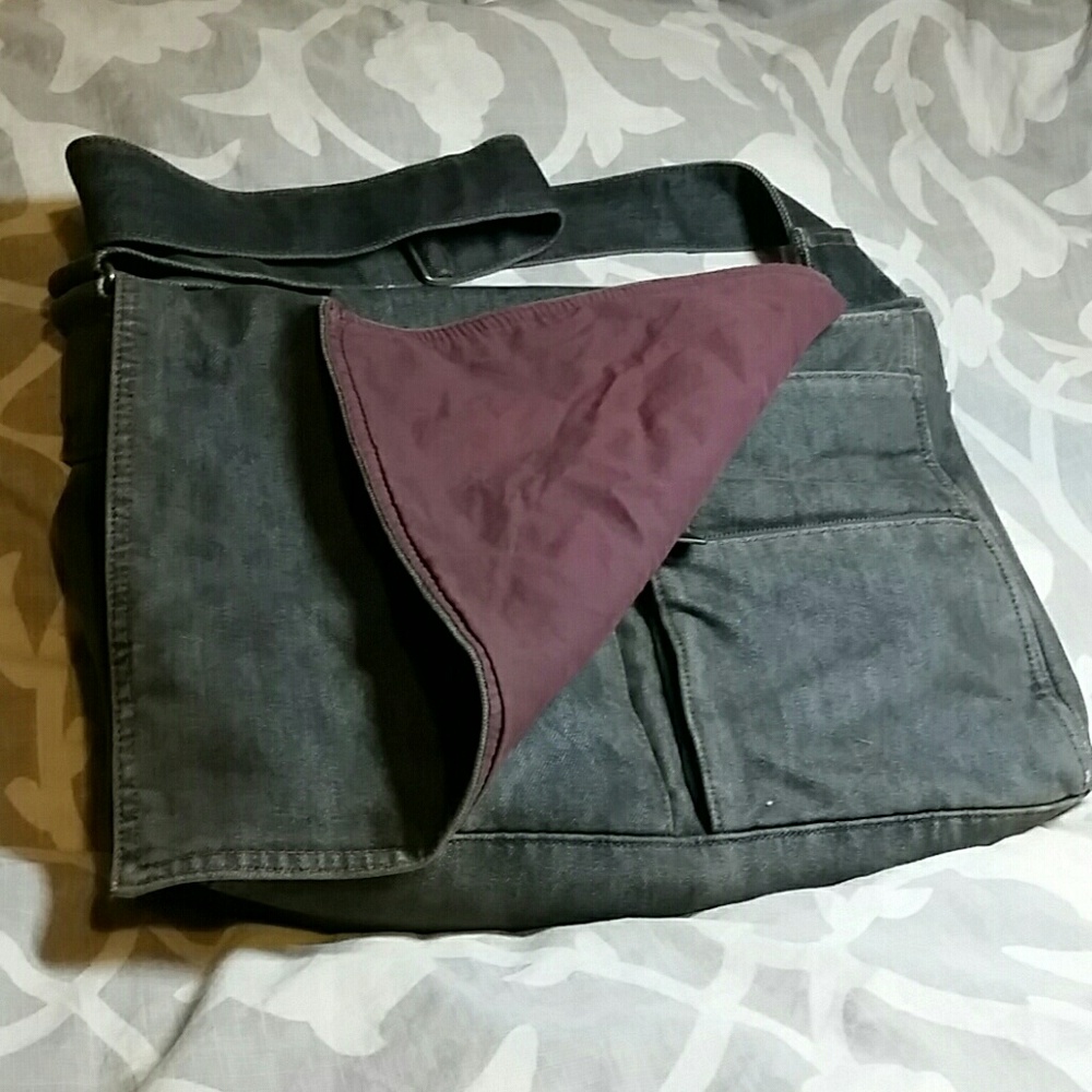 Grey Denim Messenger Bag